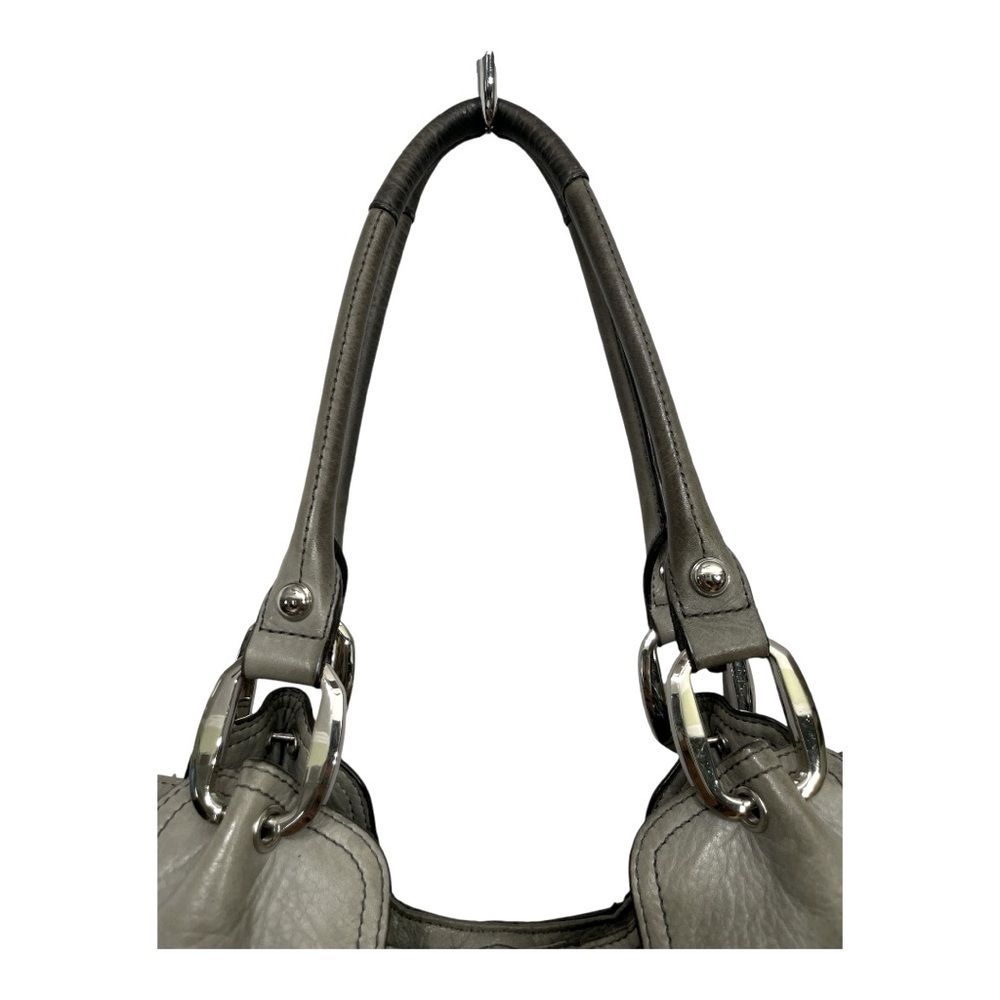 B. Makowsky Gray Pebbled Leather Hobo Shoulder Tote Bag Large Silver Hardware - Picture 6 of 16
